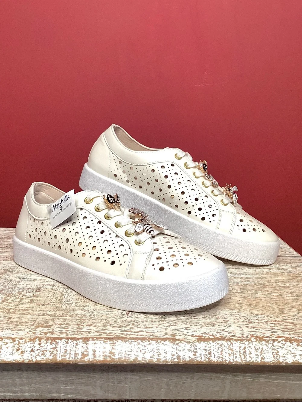 DV Roxanne Off White Airy Platform Sneakers Bee & Butterfly Bling Charms - Picture 7 of 16